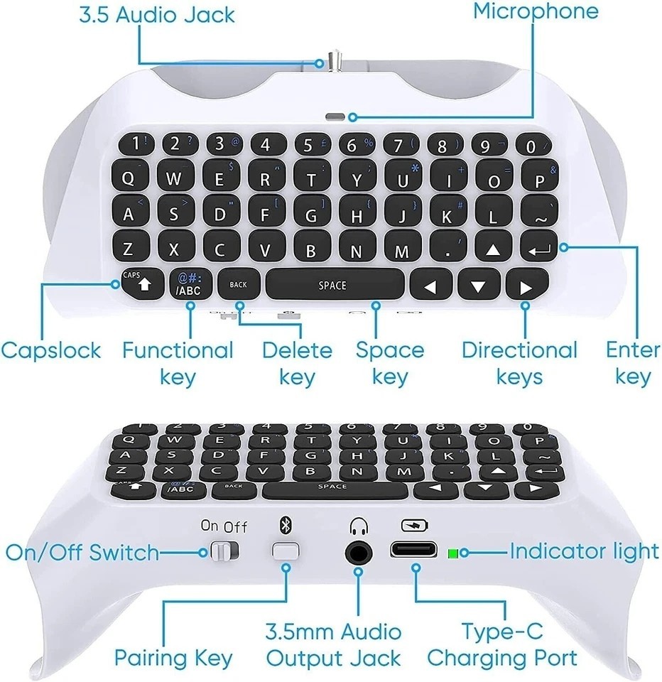 3.5mm Wireless Keyboard Bluetooth 3.0 Controller Chat Pad for Sony PS5 Gamepad
