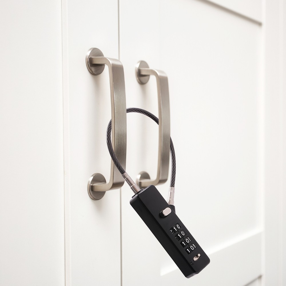 Black Cable Combination Lock with 4-Digit Dial and 3 Steel Cables