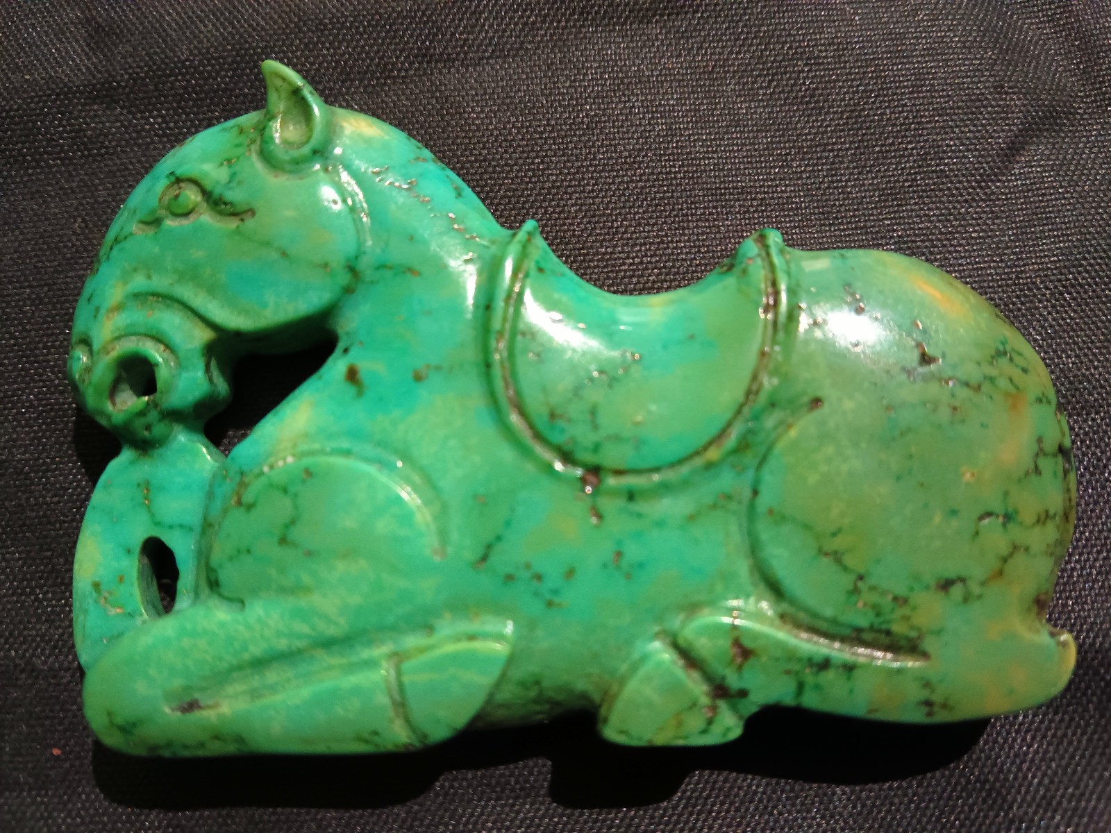 Chinese Old Turquoise Hand Carved *Horse* 2Faces Pendant
