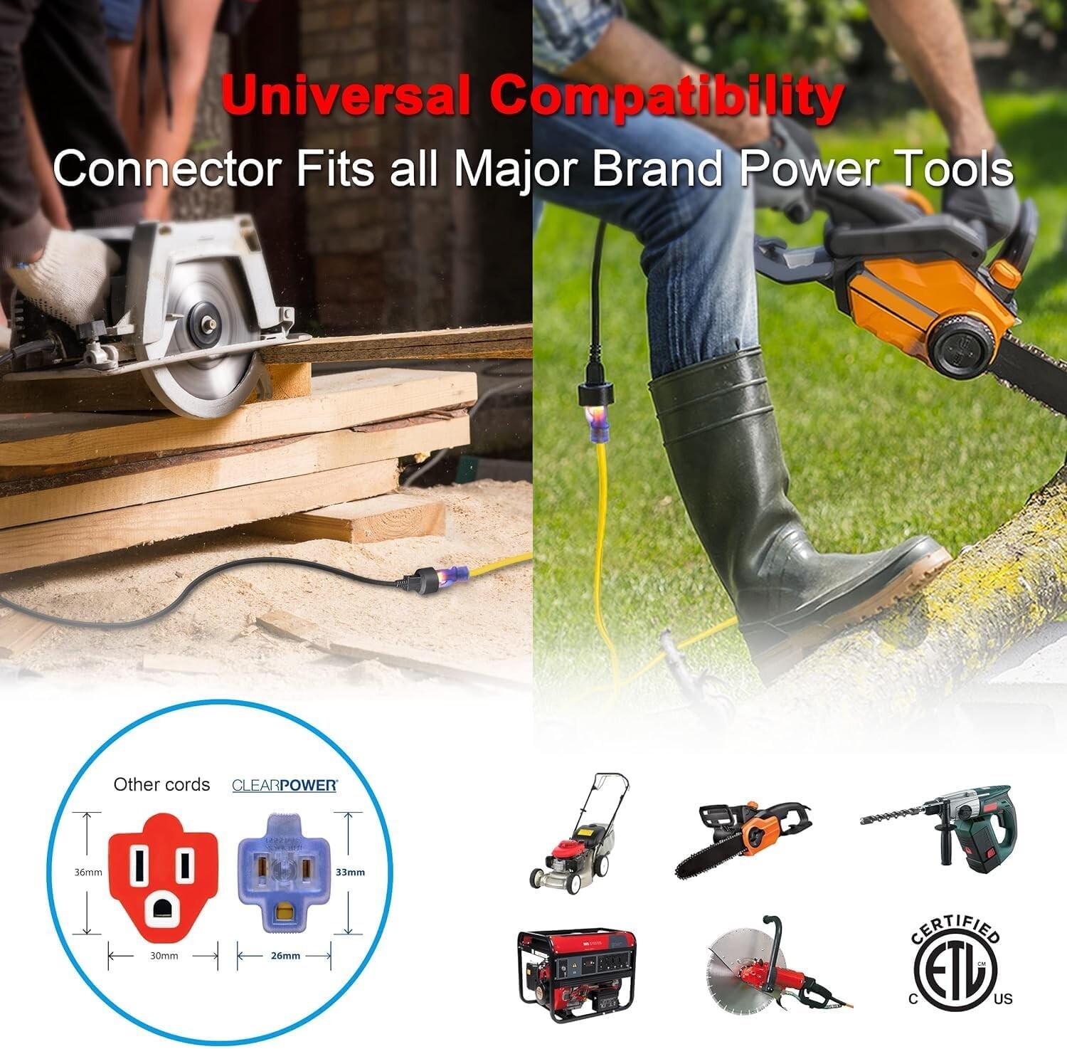 Clear Power 100ft 12/3 SJTOW Yellow Oil Resistant Outdoor Extension Cord