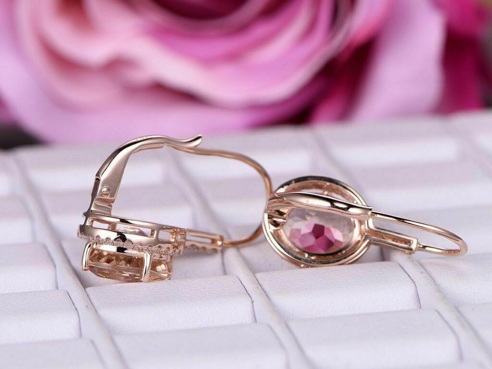 4Ct Morganite Lab-Created Diamond Drop/Dangle Earrings Solid 14K Rose Gold Over