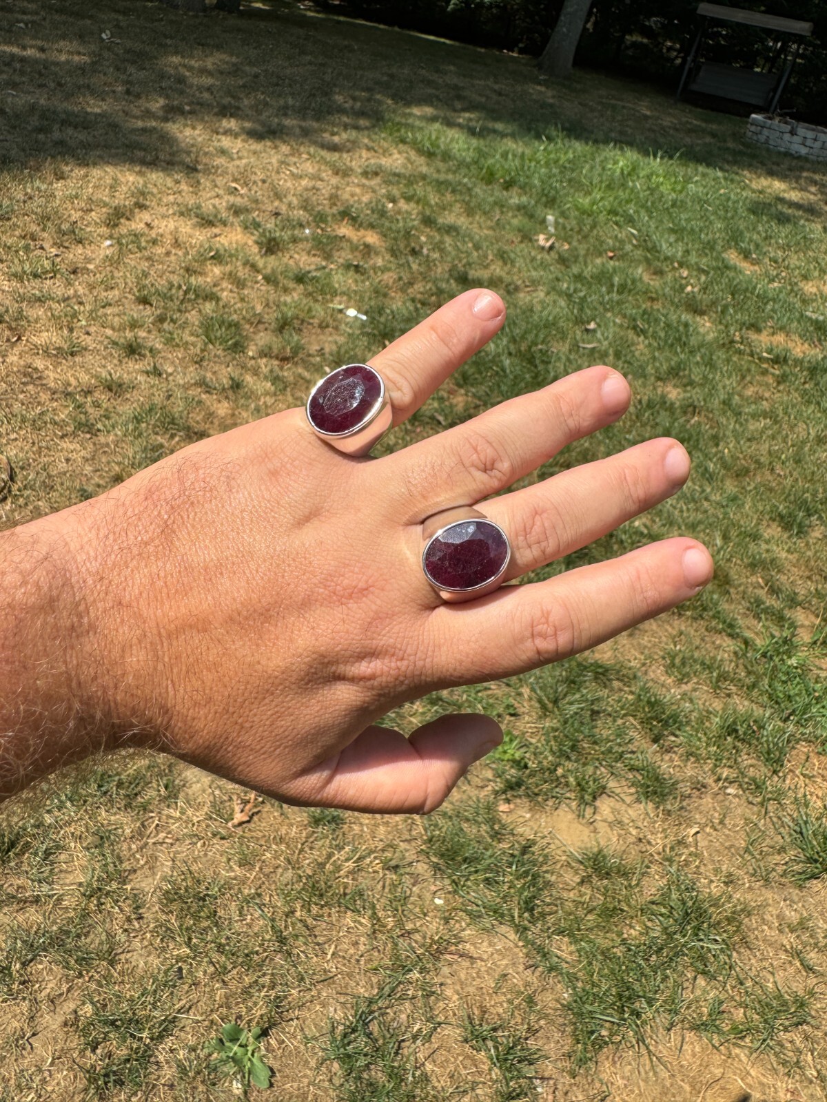 Large 18ct Genuine Ruby Mens Real Solid 925 Sterling Silver Oval Signet Ring