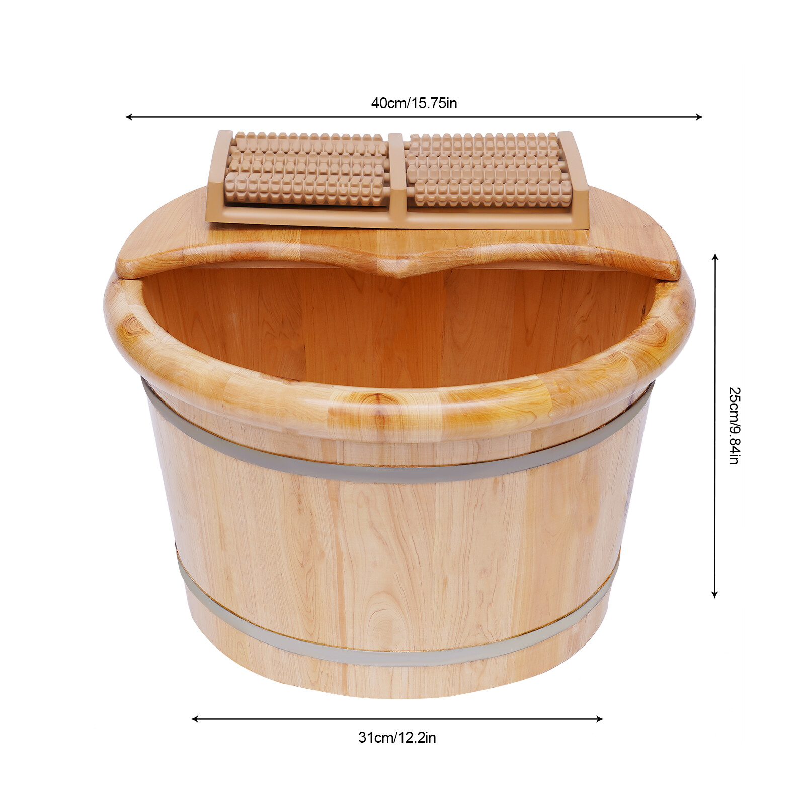 Cedar Wood Foot Basin +Massager Wooden Bucket Foot Bath Massage Plus Cover Plate