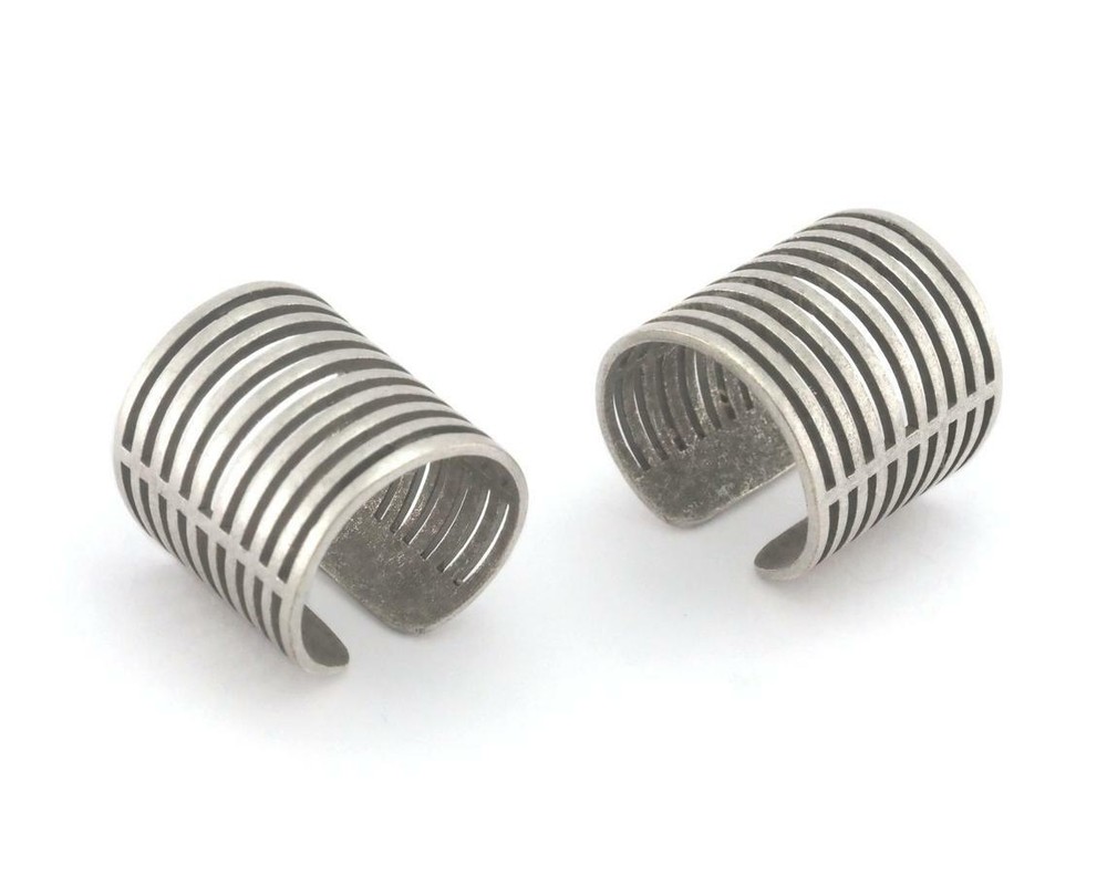 Statement ring separate lines Adjustable Ring Antique Silver Plated Brass  4297