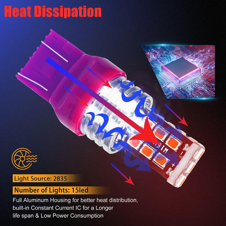 4PCS 7443 7440 LED Red Strobe Flash Blinking Brake Stop Tail Parking Light Bulbs