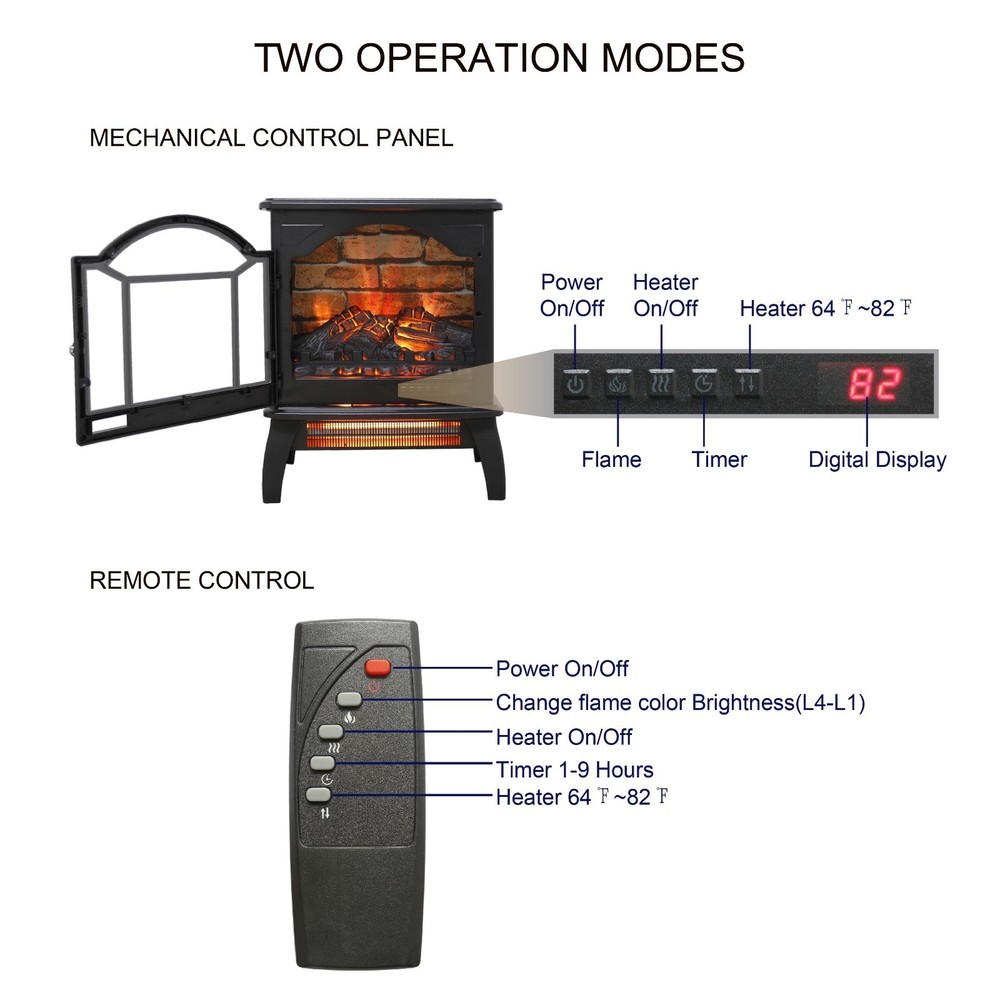 18" 3D Flame Electric Fireplace Insert Heater w/ Realistic Flame&Remote Control