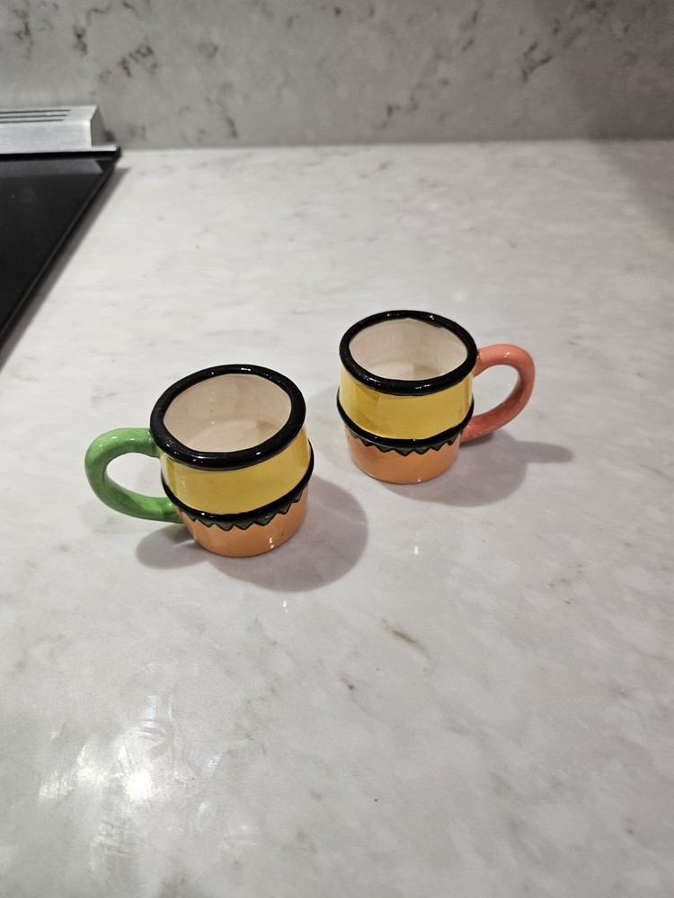 Artisan Espresso Set for 2 - Layered Southwestern Colors - Black Zig Zag Pattern