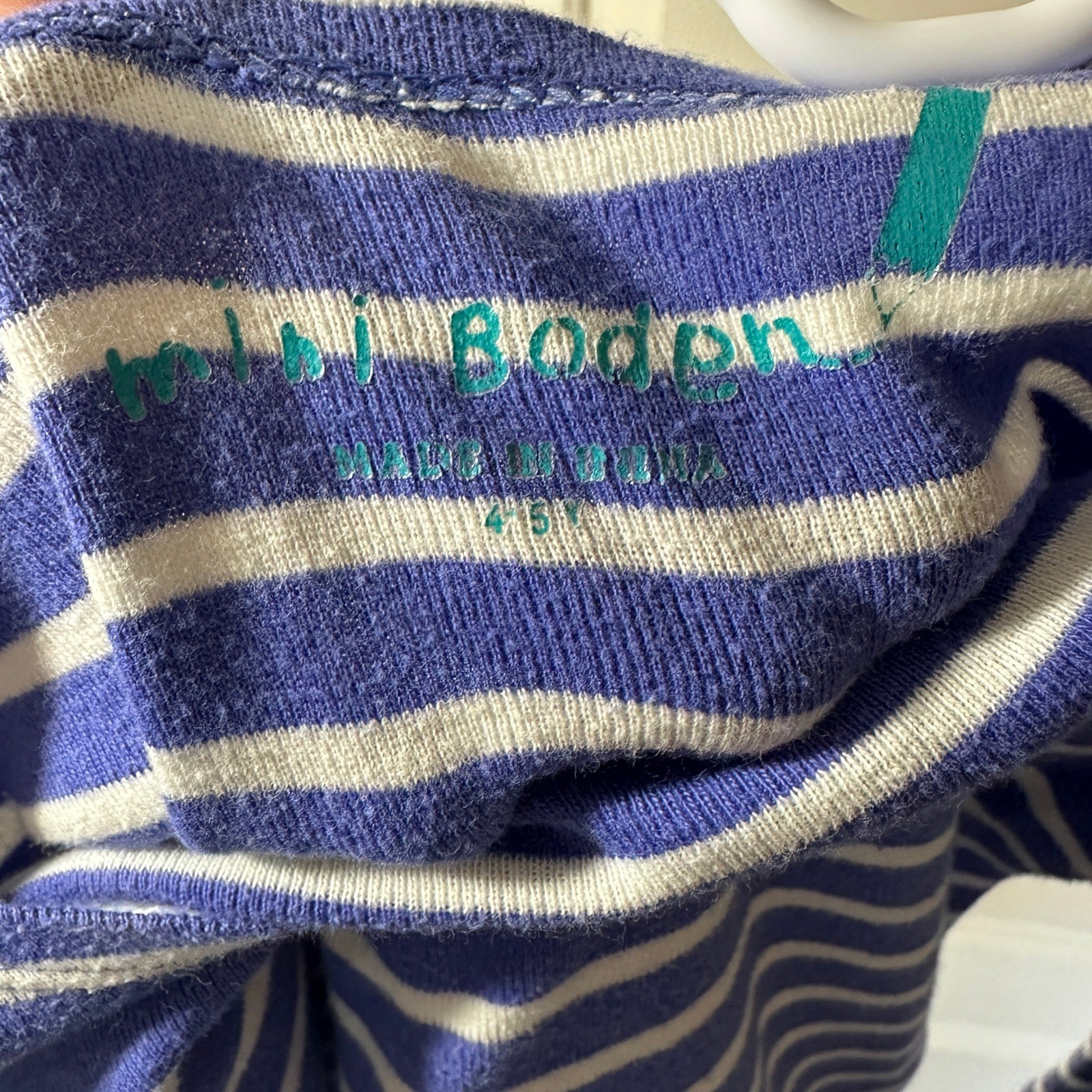 Mini Boden Dress Girls 4-5Y Blue Teal Striped Star Print Ruffle Mixed Media