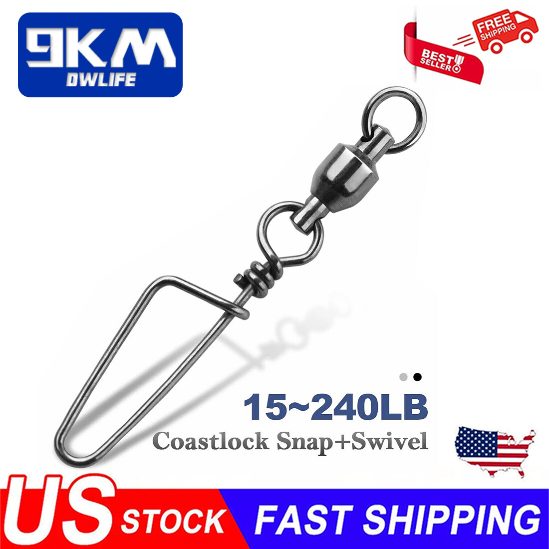 50Pcs 0# 4# 5# Ball Bearing Swivels with Stainless Coastlock Snap Fish Connector