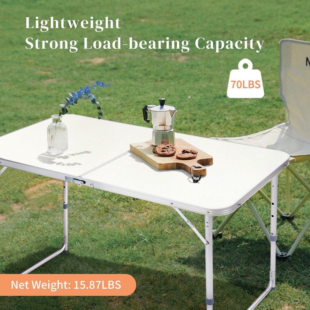 4ft Folding Table Heavy Duty Fold in Half Table w/Carry Handle for Camping Buffe