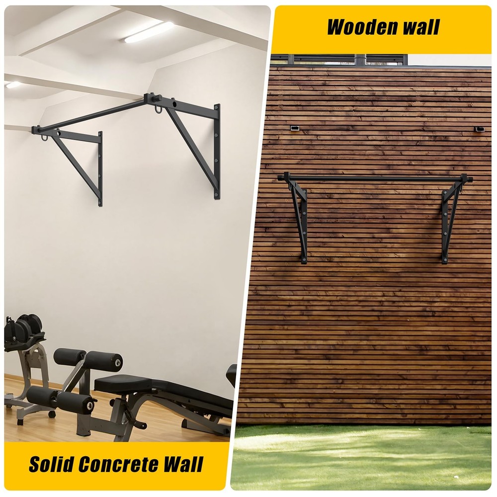 Wall Mounted Pull Up Bar, Adjustable Depth 51" Chin Up Bar, Strength Training...