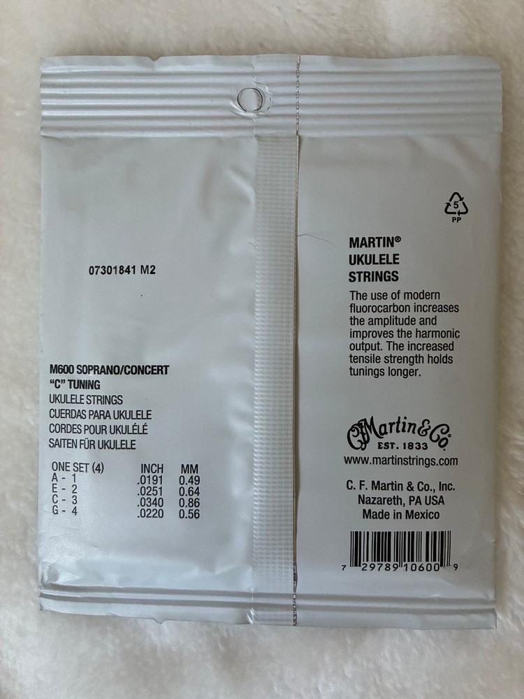 Martin Ukulele String Set - Soprano/Concert - Fluorocarbon M600