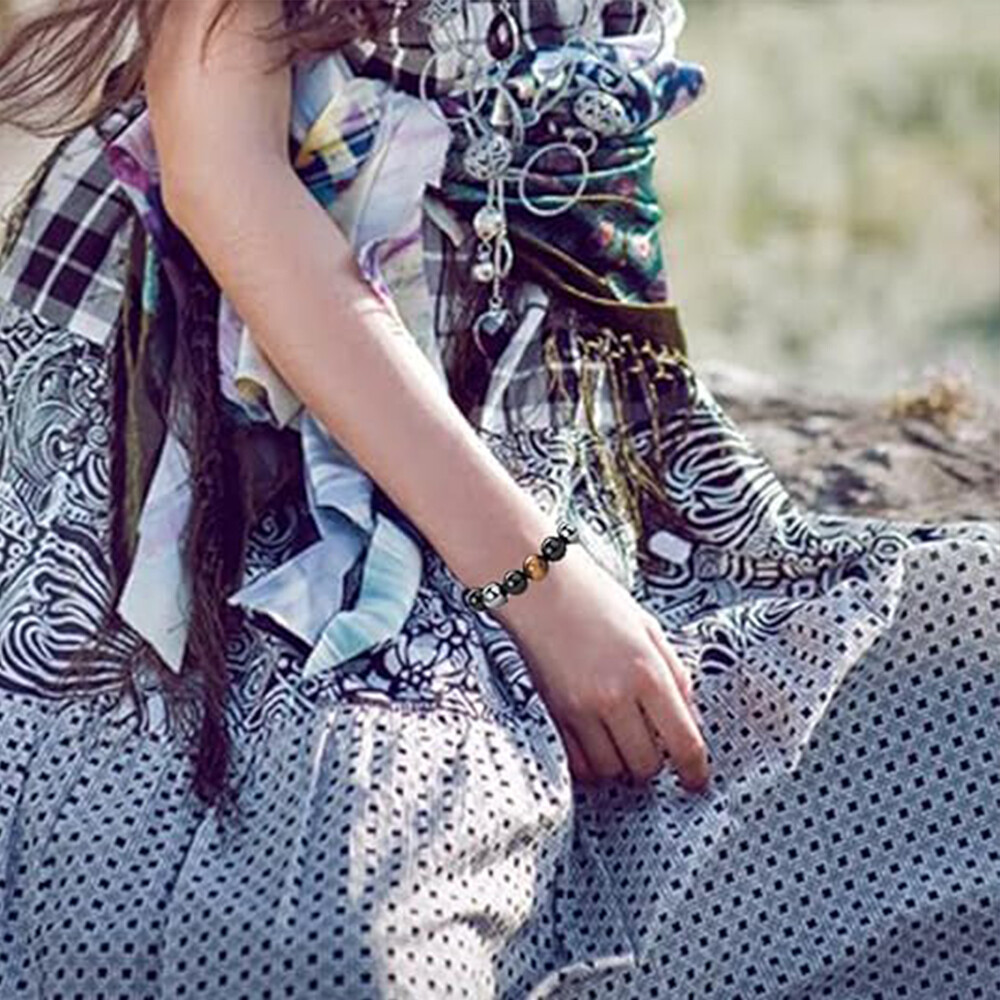 Natural Stone Hematite Tiger Eye Stretch Bracelet Unisex