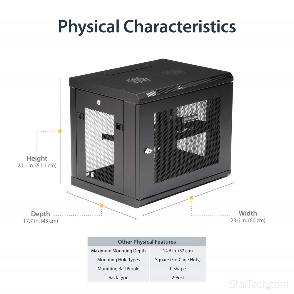 StarTech 9U Wall-Mount Server Rack Cabinet - 15" Deep