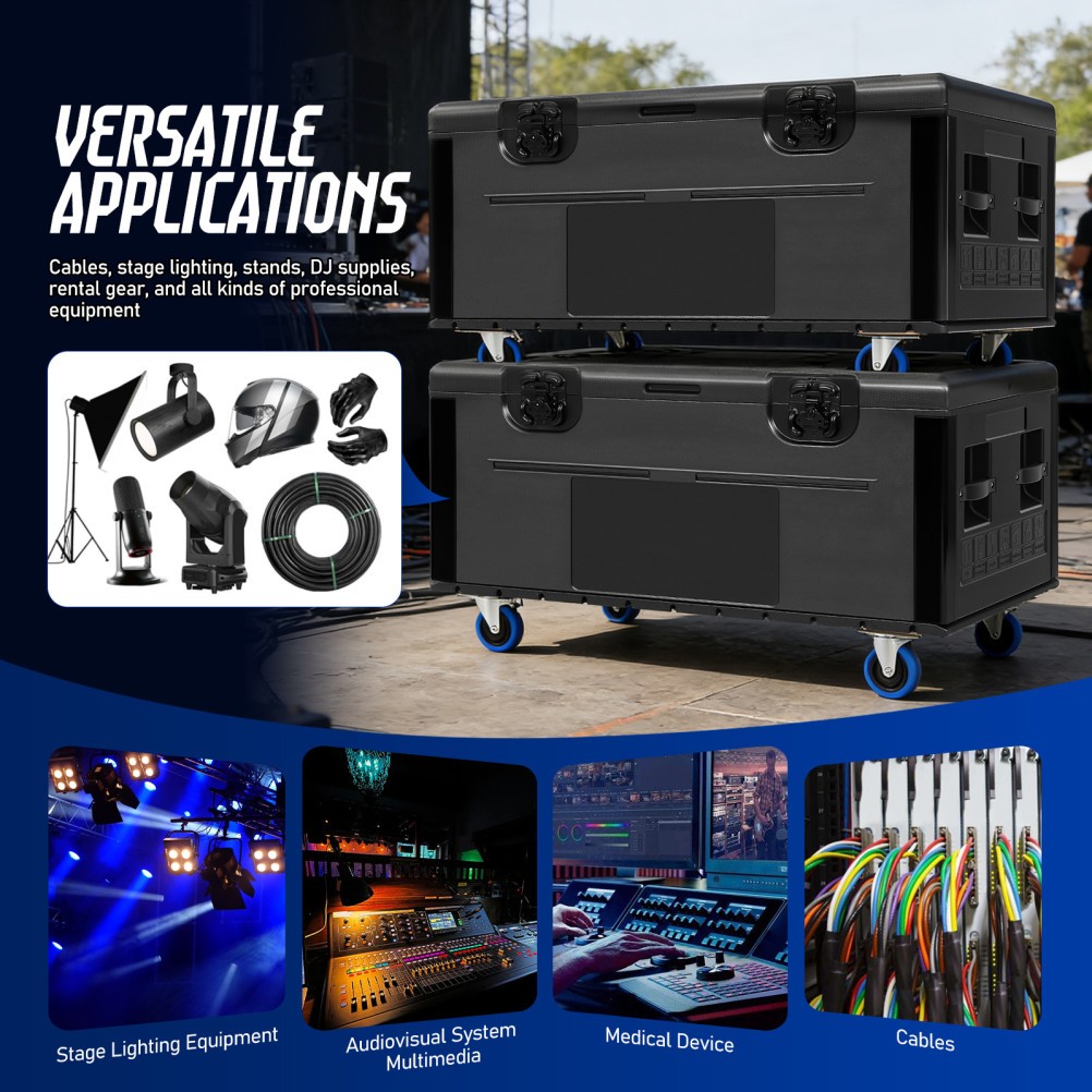 44"x22"x25" Cable Trunk Road Case with Wheels Professional Stackable Road Case