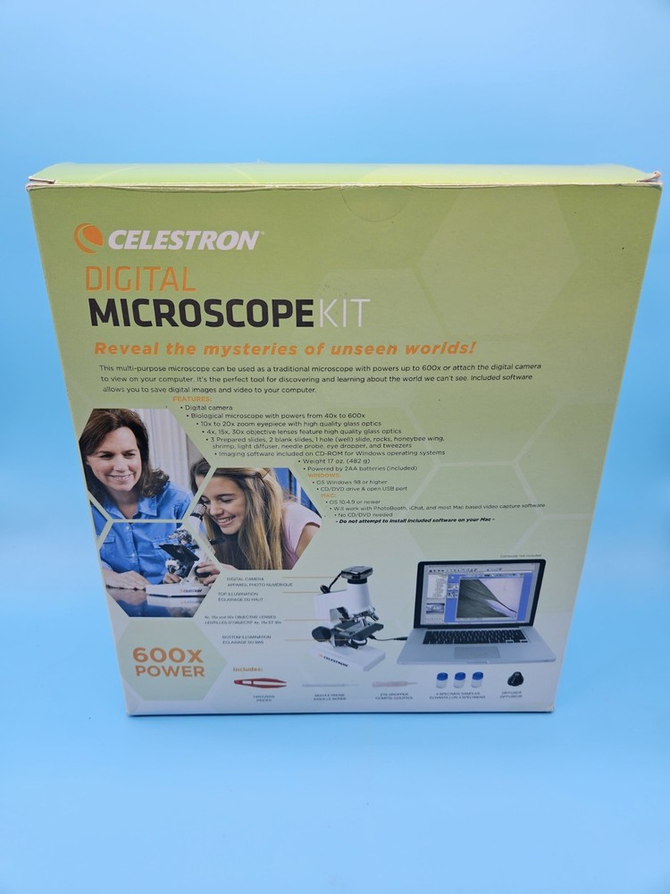 Celestron Digital Microscope Kit 40X to 600X Power OPEN BOX