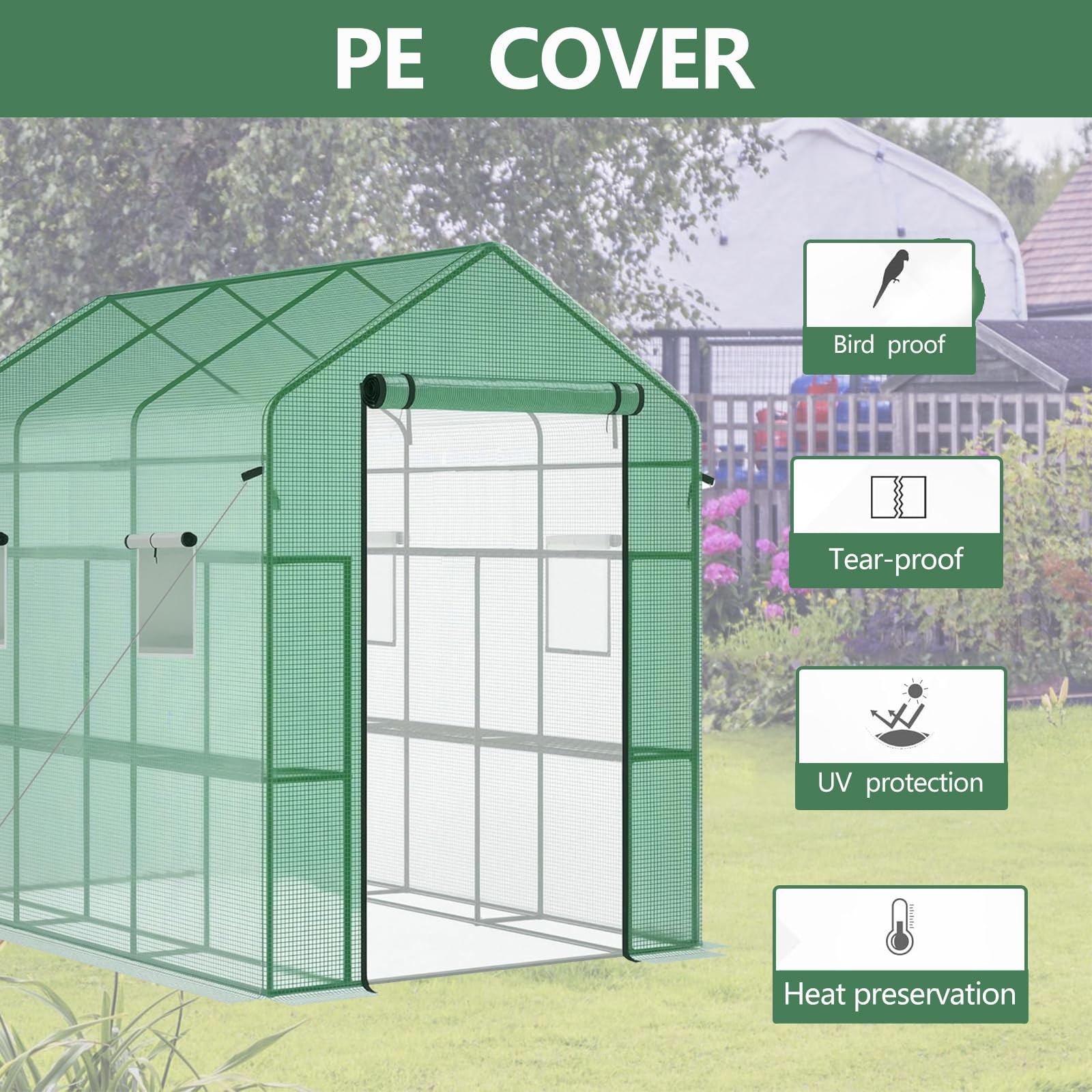 Large Portable Greenhouse with 8 Shelves 56x85x76", Outdoor Garden Use PE Cover