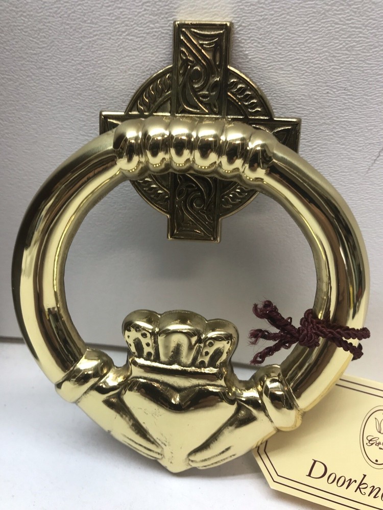 D & G Solid Brass CLADDAGH Doorknocker / CELTIC CROSS Back- Spain - NIB