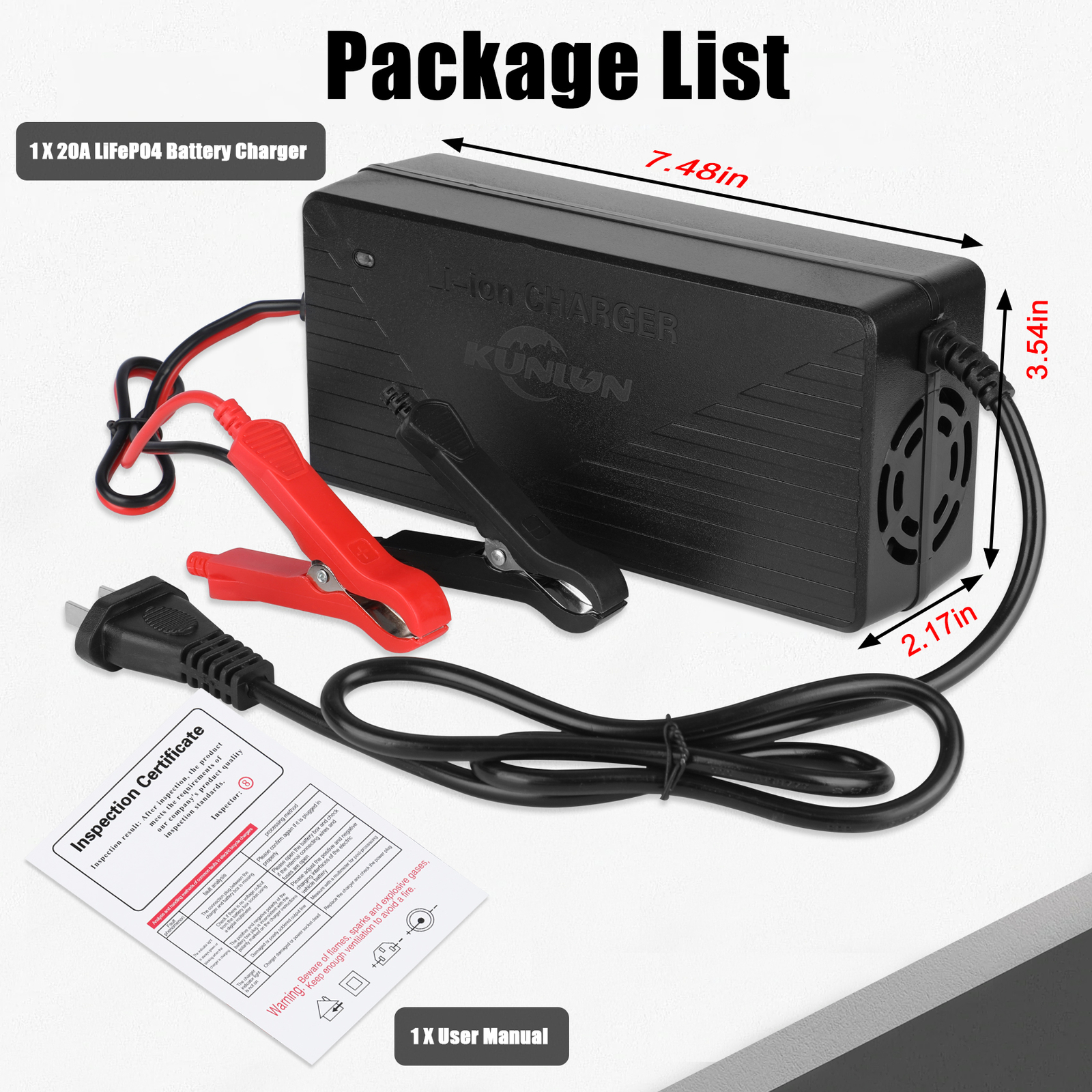 14.6V 20A Fast Charging Charger Smart Protection For 12V LiFePO4 Lithium Battery