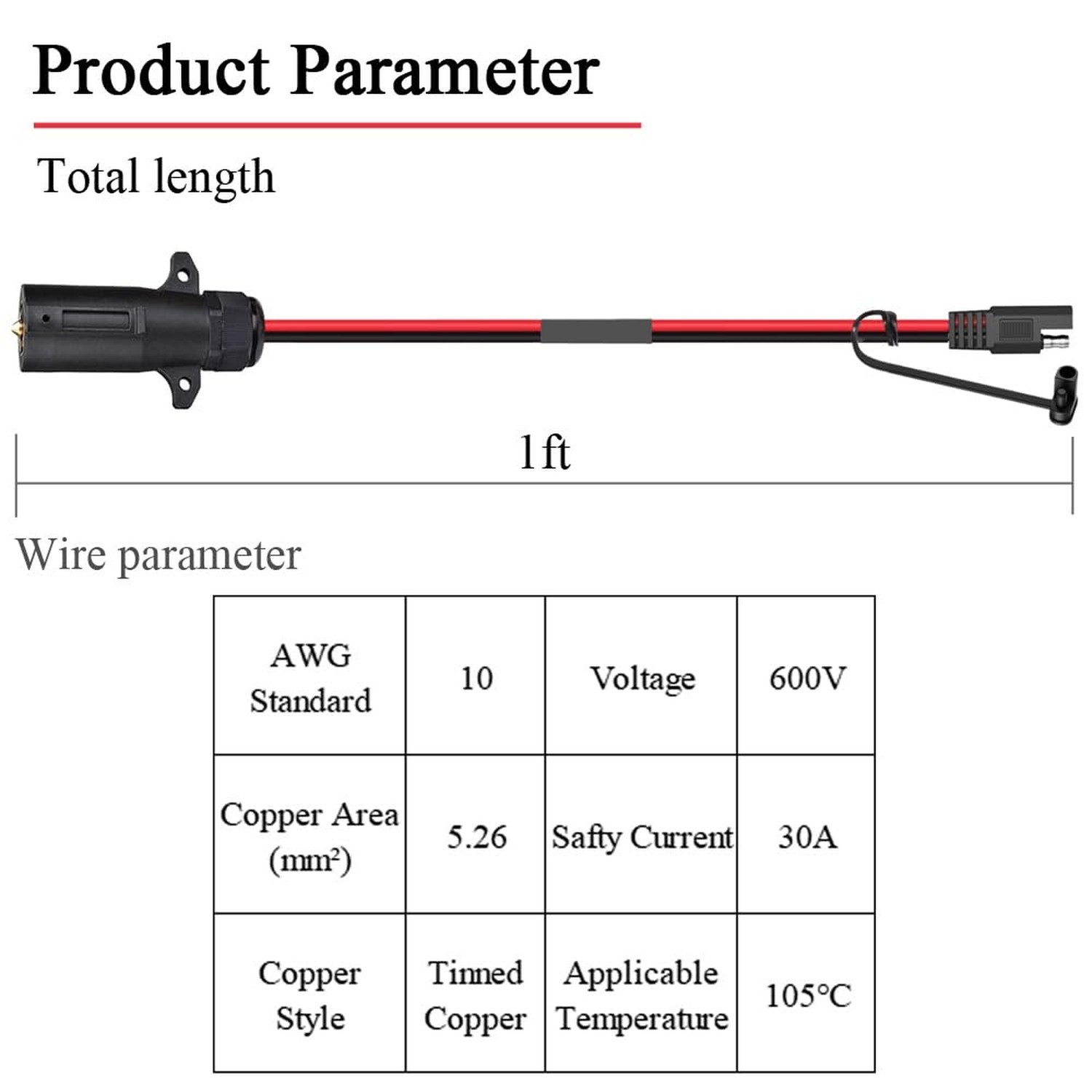 7 Pin Power Access, 7 Way Trailer Plug to SAE Cable, 7 Pole Round RV-Style Tr...