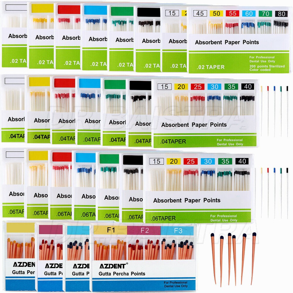 AZDENT Dental Endodontic Gutta Percha Points &Absorbent Paper Points Taper Coded
