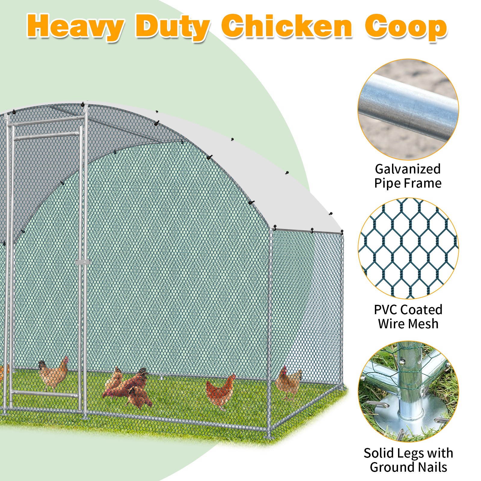 Metal Walk In Chicken Coop 6.5 x 10FT Run Cage Hutch Hen House Enclosure Outdoor