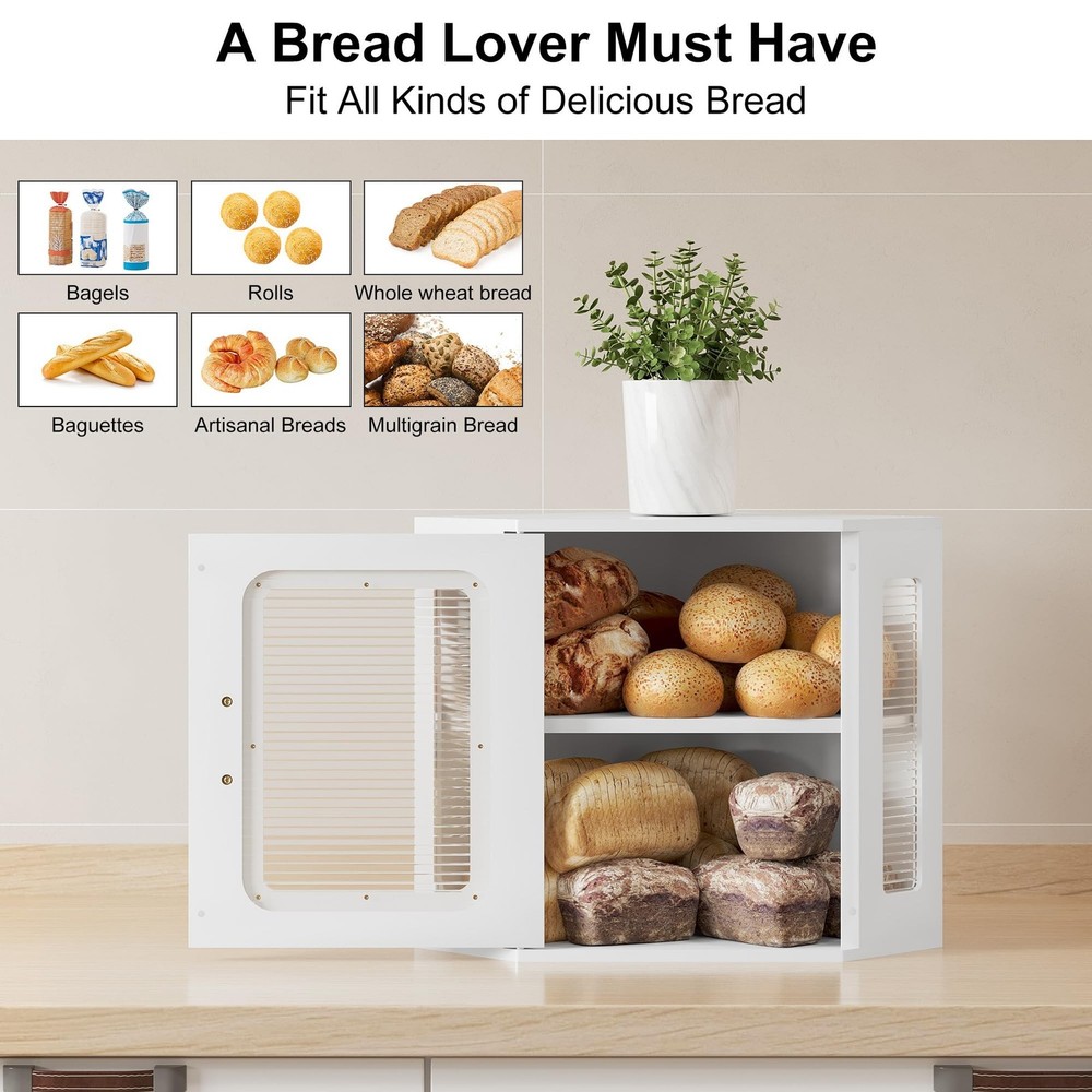 TQVAI Corner Bread Box for Kitchen Countertop, Solid Wood Double Layer Large ...