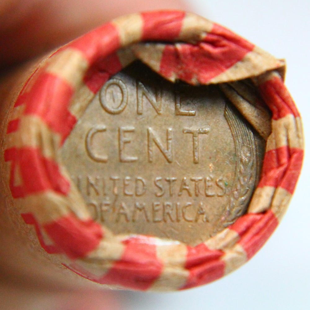 1800s Dated Indian Head Penny Showing On End Of 50 Coin Wheat Roll