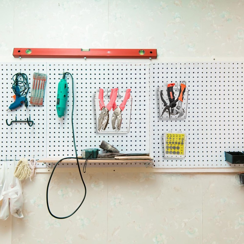 Coloch 6 Pack Clear Pegboard Cups with Hooks, Plastic Peg Board Bins Pegboard...