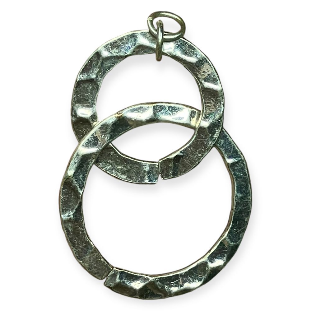 Minimalist Hammered Silver tone Double Circle Statement Boho Artisan pendant