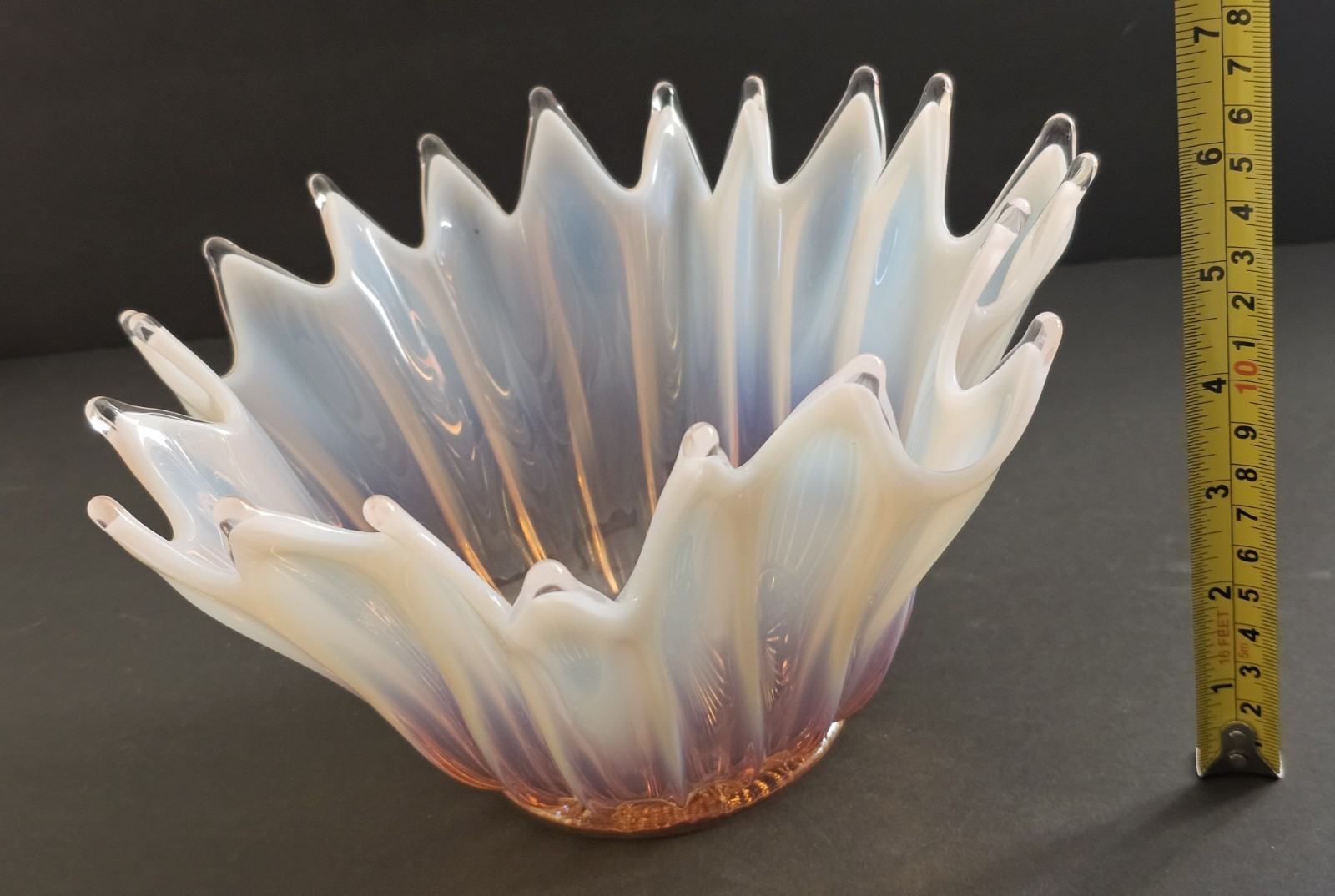 Beautiful Free Form Fostoria Heirloom Pink/Peach and White Opalescent Bowl