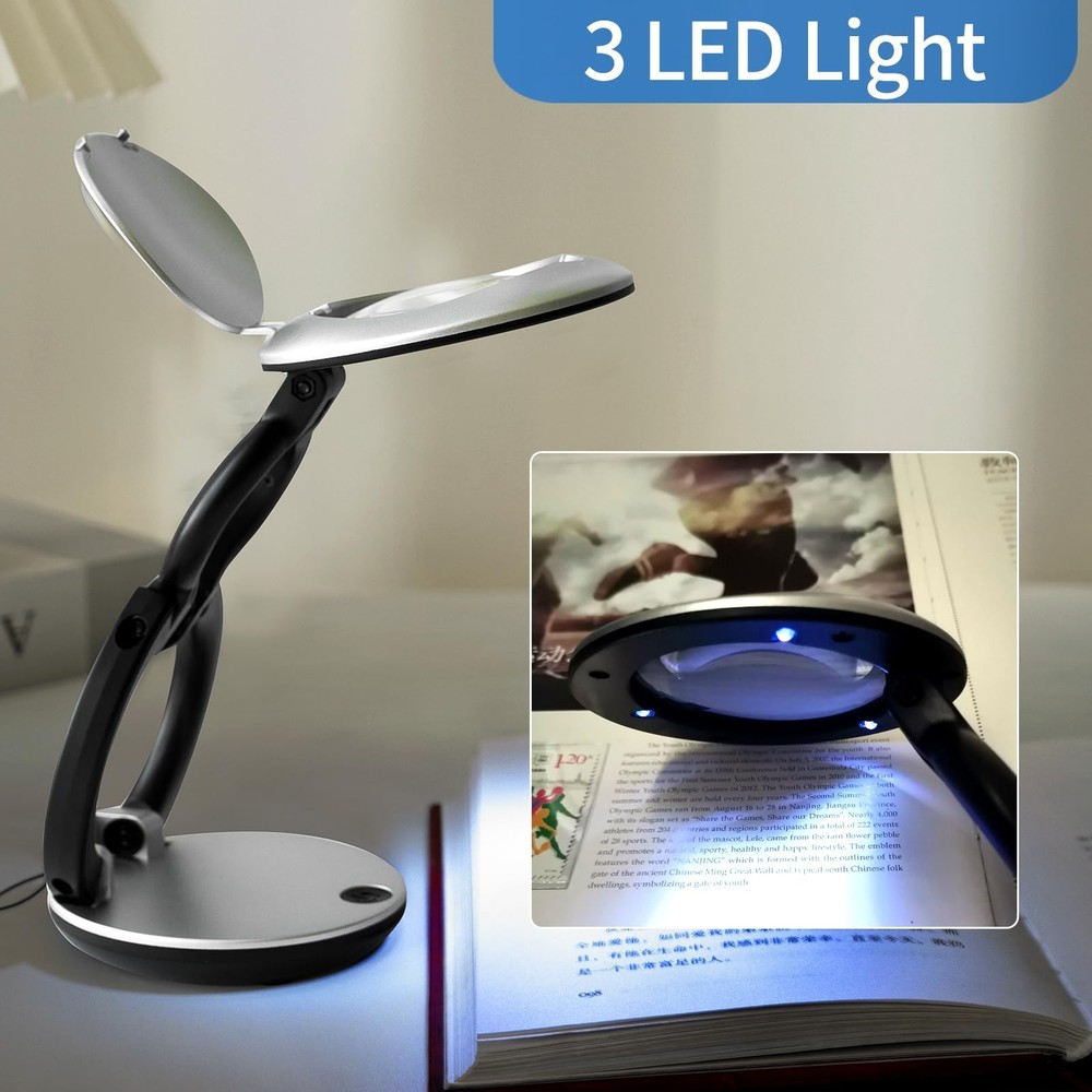 10X Lighted Magnifying Glasses for Close Work, Compact Foldable Magnifier for...