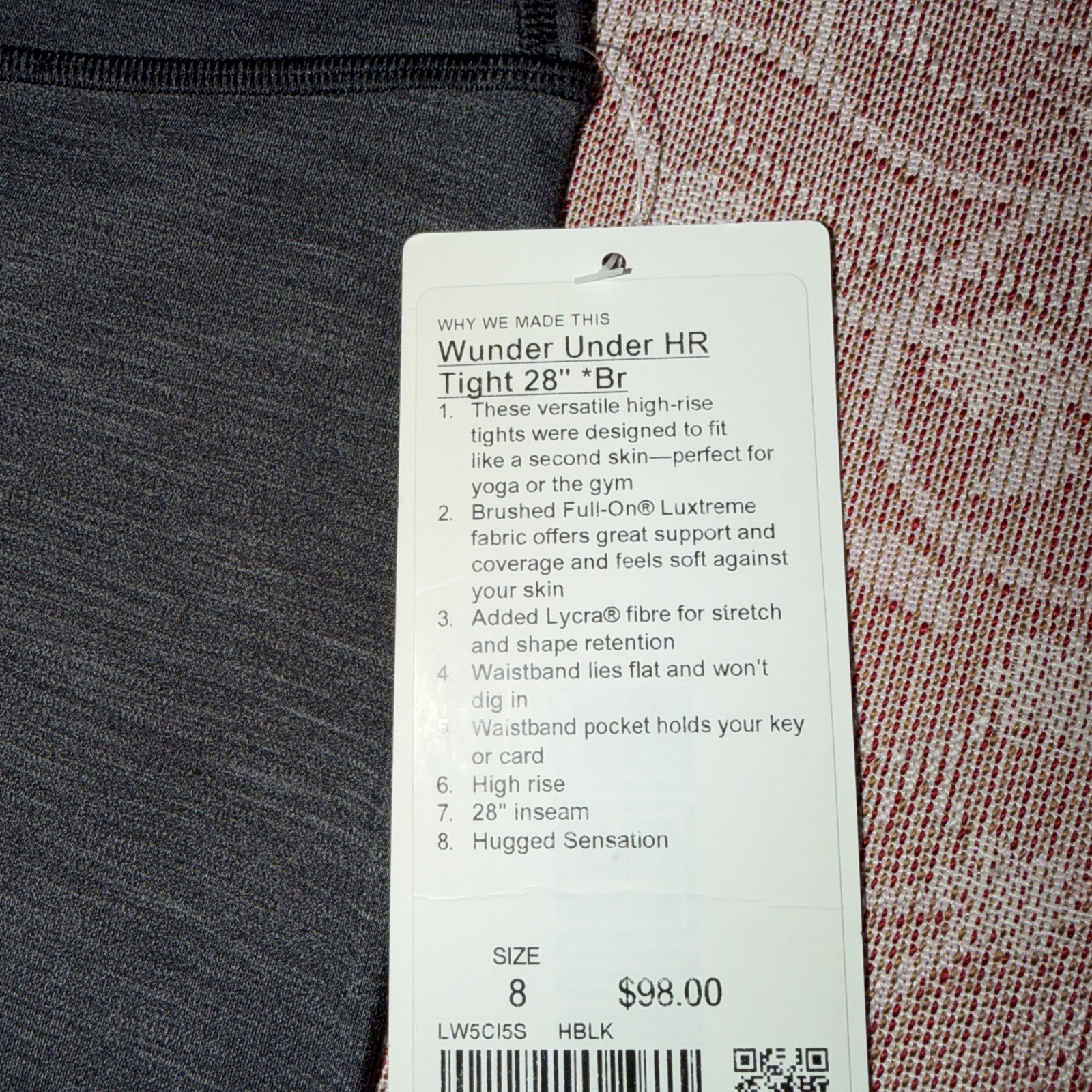 Lululemon Women’s Wunder Under HR Tight 28” *Br Lux LW5CI5S HBLK Gray Size 8