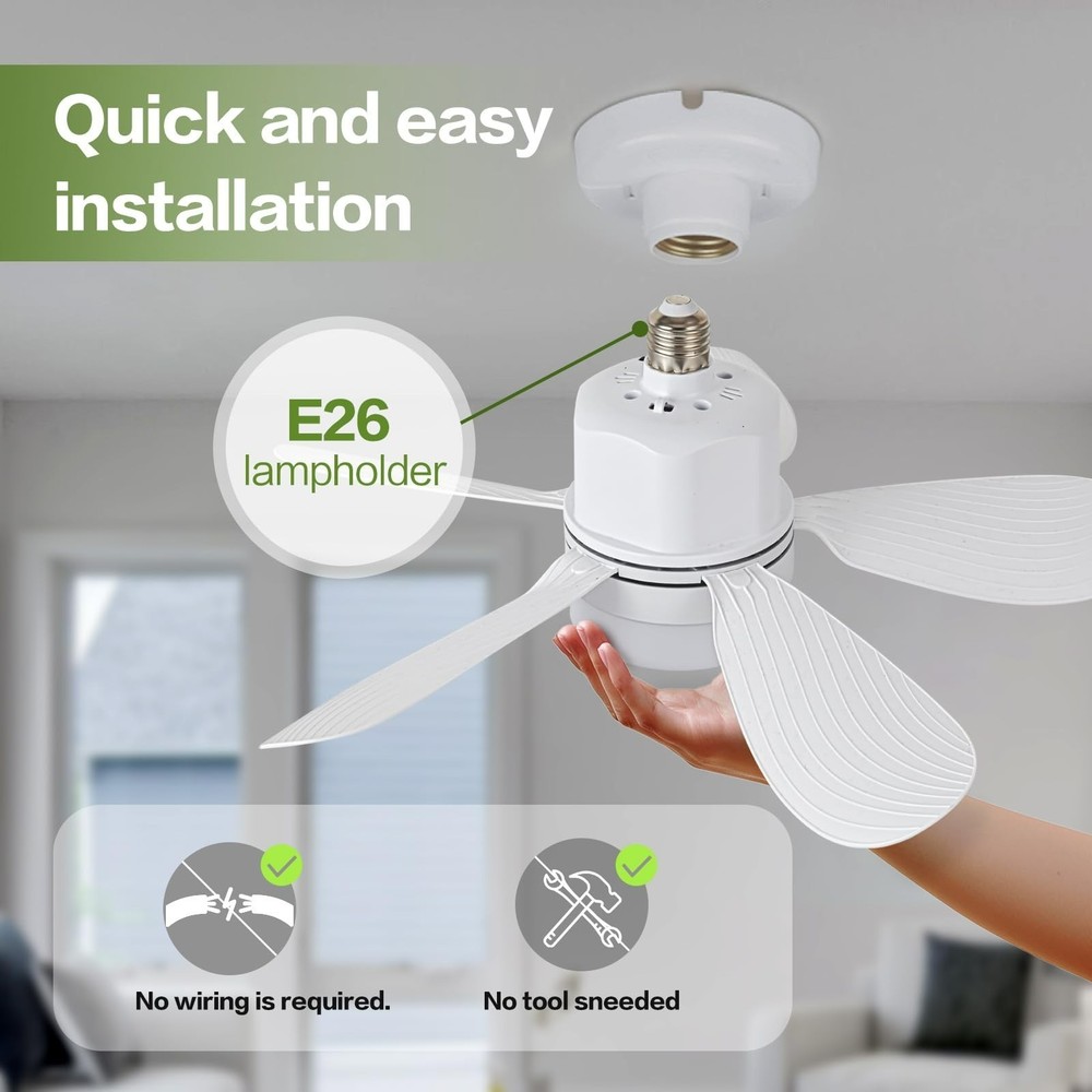 Screw-in Ceiling Fan Light E26E27 Base with Remote-Dimmable Socket Lamp for Home