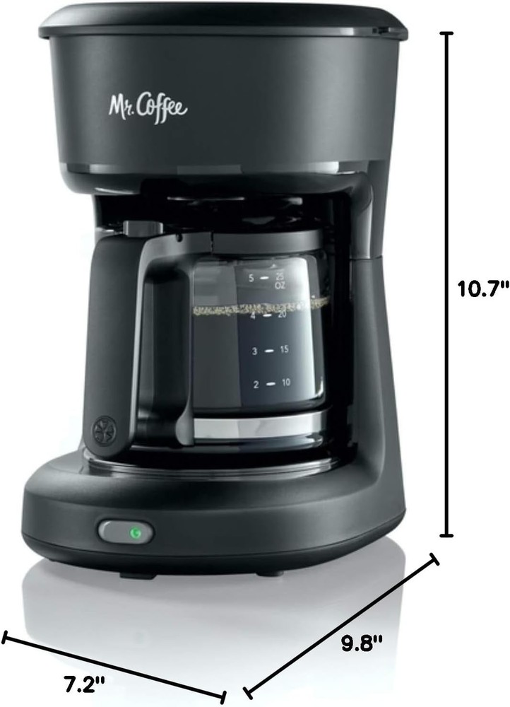 Effortless 5-Cup Mini Brew Coffee Maker with Auto Pause in Classic Black