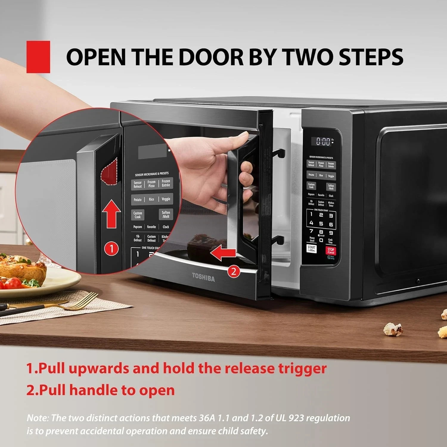 Toshiba EM131A5C-BS 1.2 cu ft Microwave Oven - Black Stainless Steel