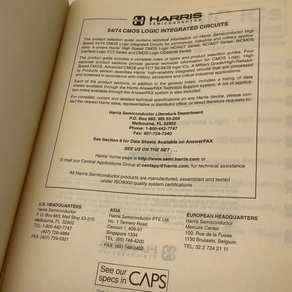 Harris Semiconductor CMOS Logic Selection Guide 1994