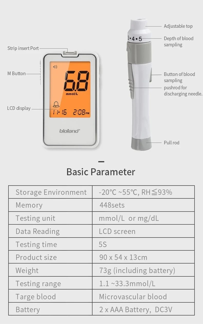 Digital Health Instrument Kit with 100 Test Strips & 100 Lancets 5s Fast Read US