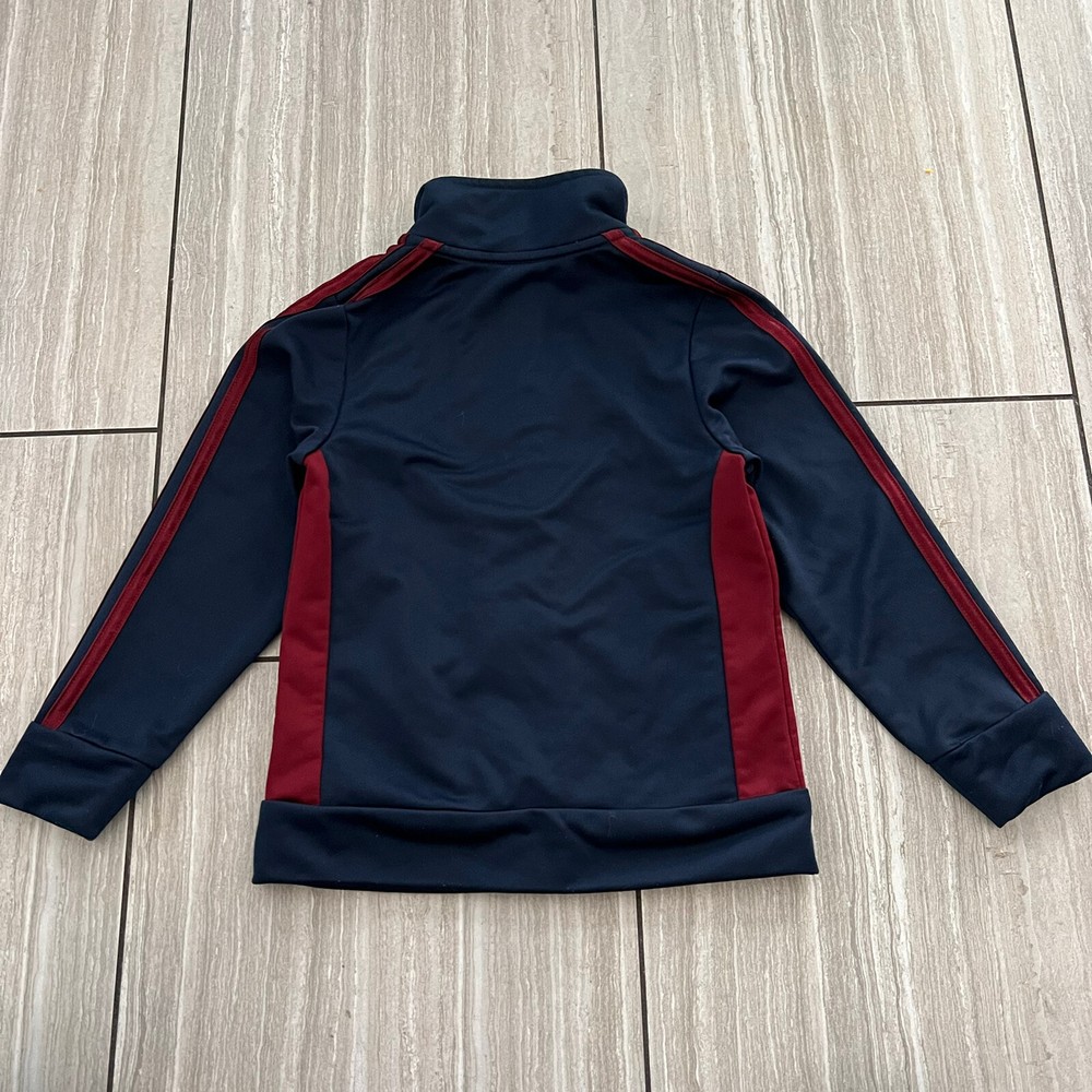Adidas Boys Size 4 Zip Up Track Jacket Spring Fall Navy Blue Maroon EUC