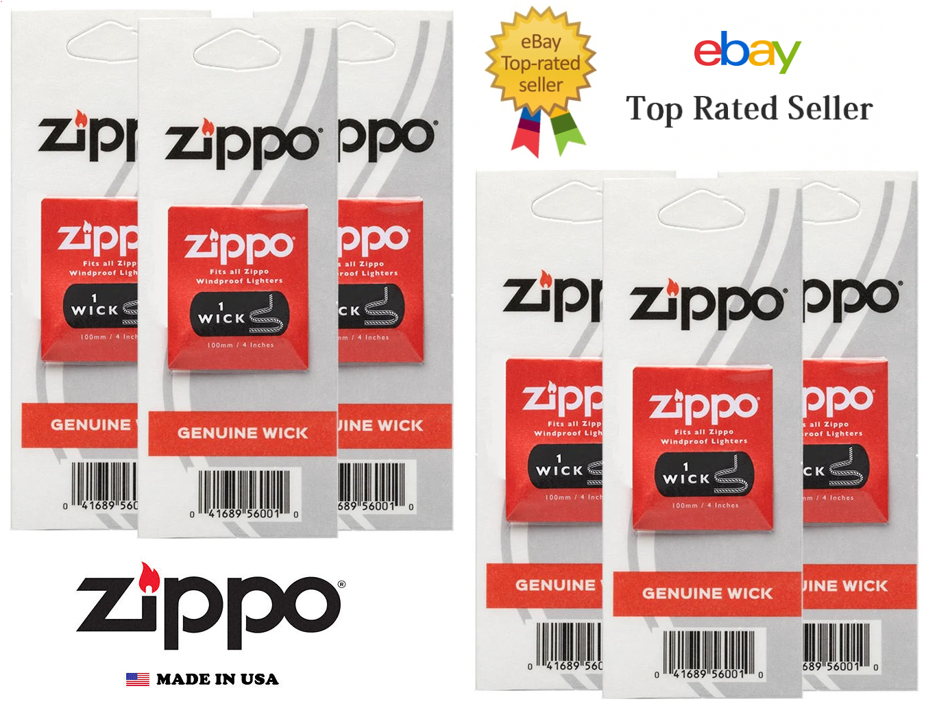 Genuine Zippo Replacement Wick (6 Pack) Wicks 2425 MADE IN USA FREE SHIPPING NEW