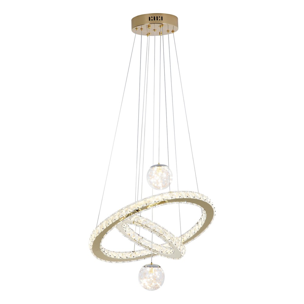 Modern LED Chandelier Dimmable 3 Color Crystal Ceiling Pendant Light Adjustable.