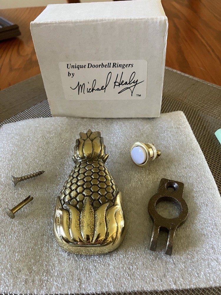 Solid Brass Handcrafted Doorbell Ringer Michael Healy Pineapple Open Box New