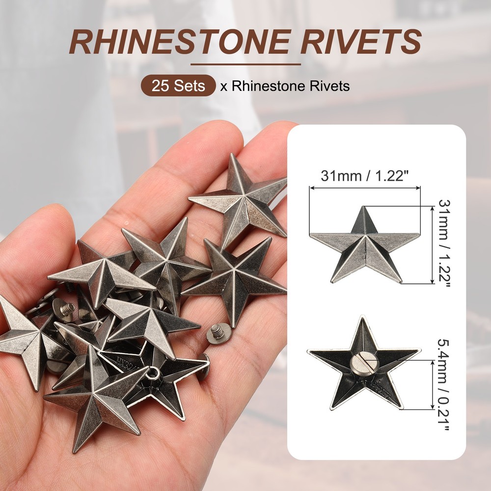 31mm Star Rivets, 25 Sets Leather Rivets Rapid Studs Rivet, Silver Gray