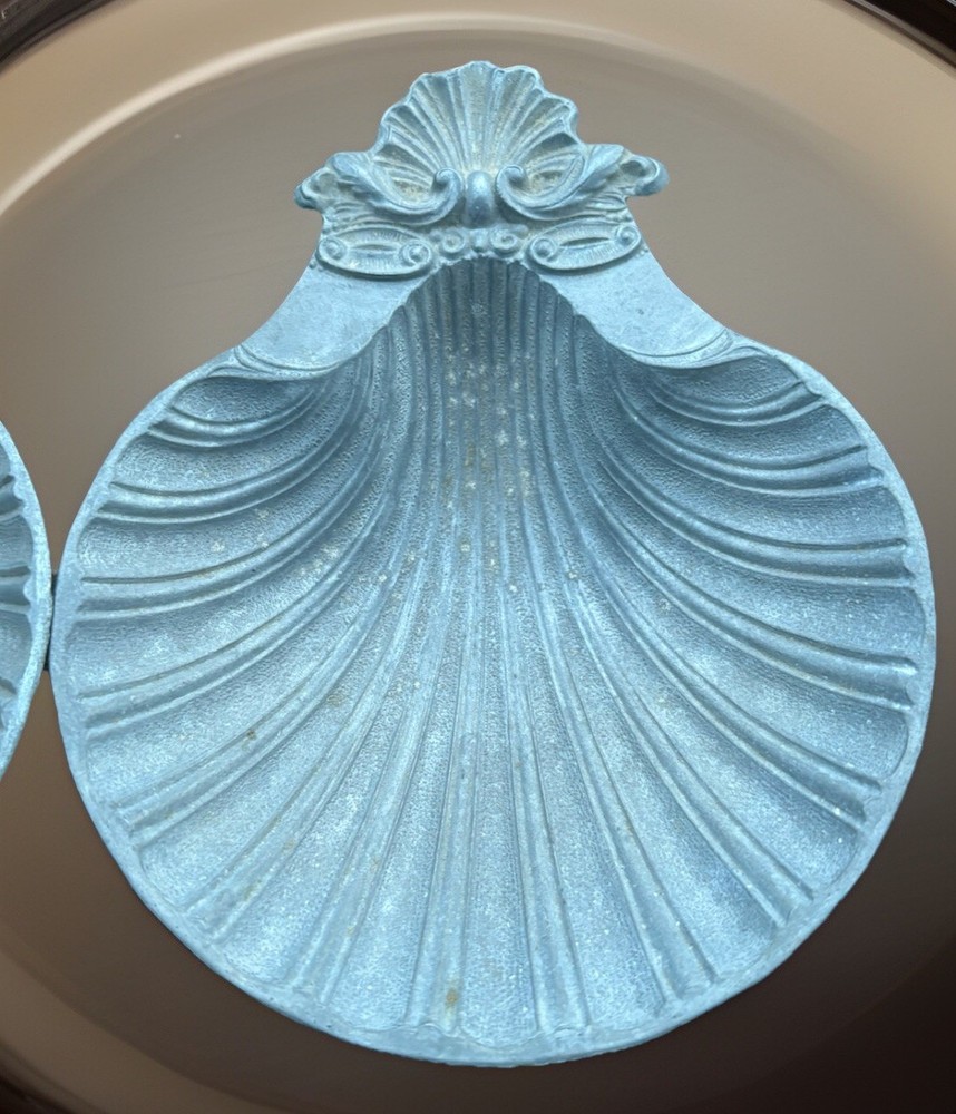 3 Vtg MCM Metal Clam Shell Trinket Trays Dishes No. 403 A T & H Unfinished Set