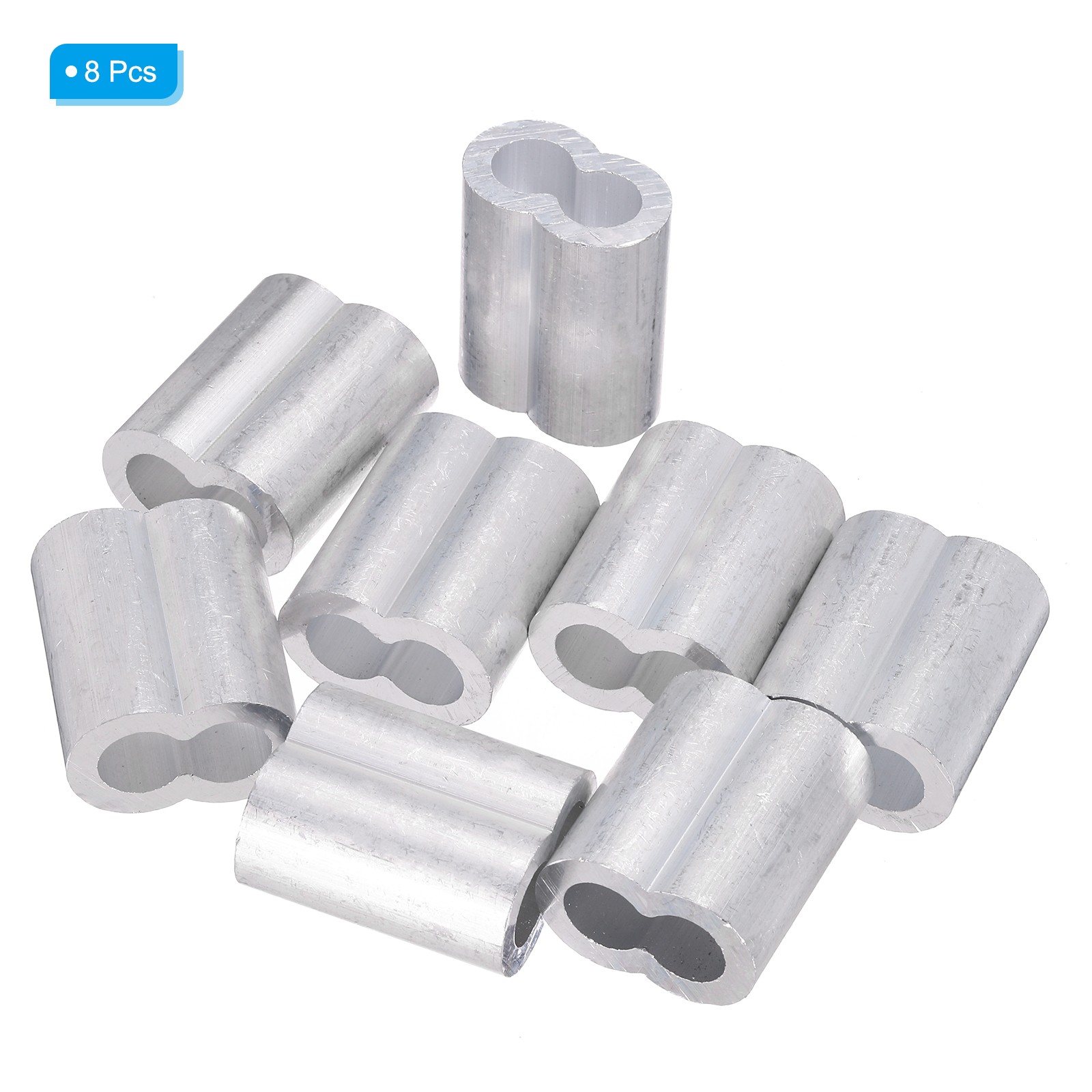8pcs 3/8"/ 10mm Aluminum Crimping Loop Sleeves for Wire Rope Silver Tone