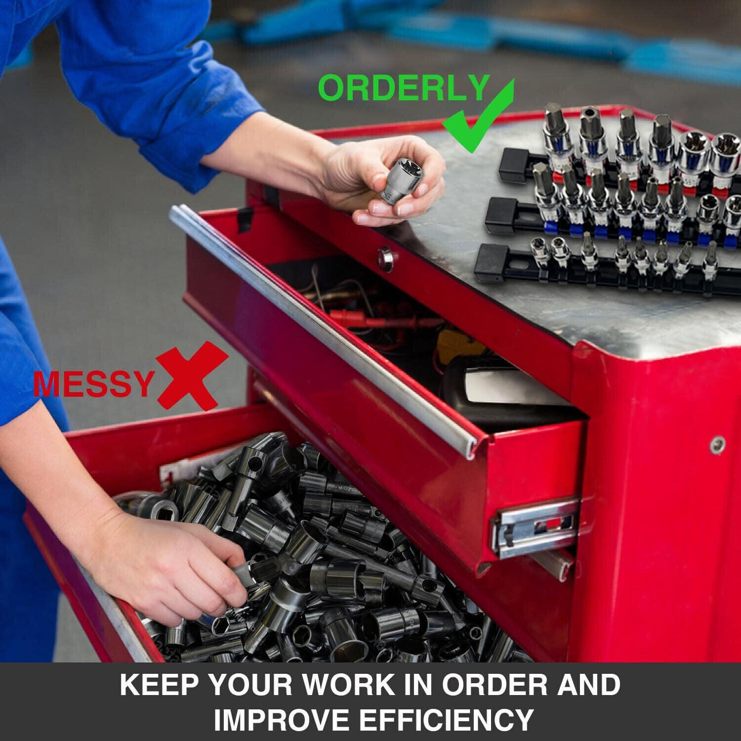 9PC ABS Socket Organizer 1/2 3/8 1/4 inch Drive Socket Rail Holders Wall Mount