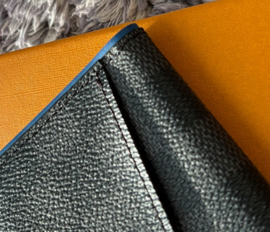 AUTH Louis Vuitton N64432 Damier Graphite Blue Edge Card Case Wallet AB LV