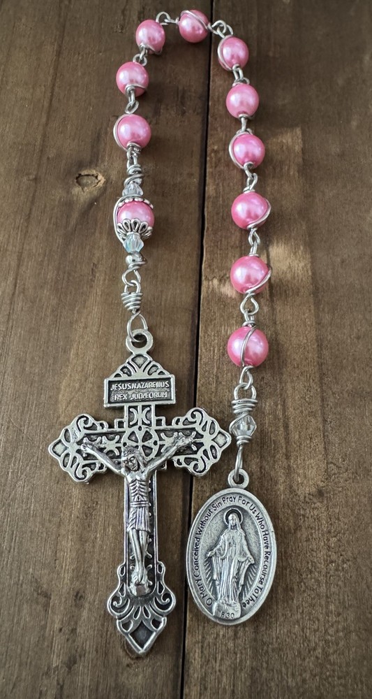 Immaculate Conception Single Decade Rosary, Pink Rosary-Handmade