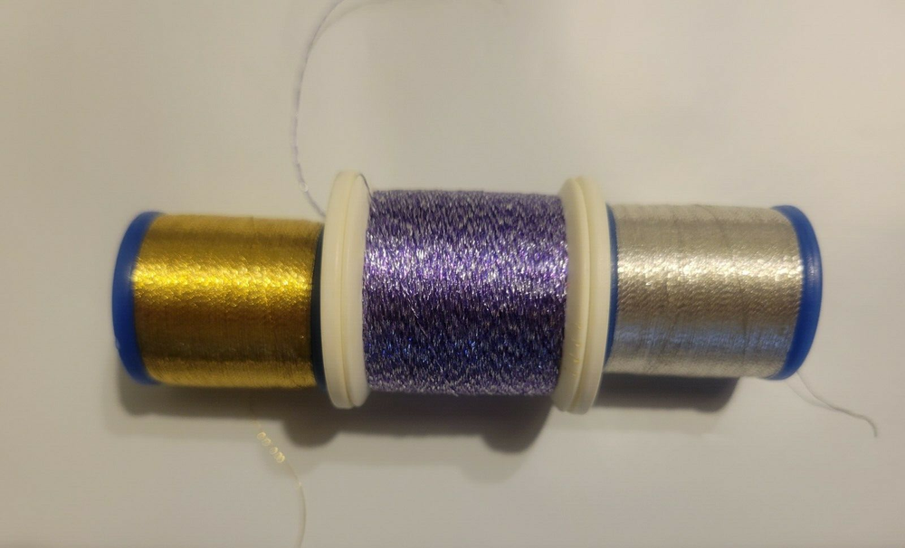 Machine Embroidery: 3 spools Metallic thread - gold, silver, purple variegated