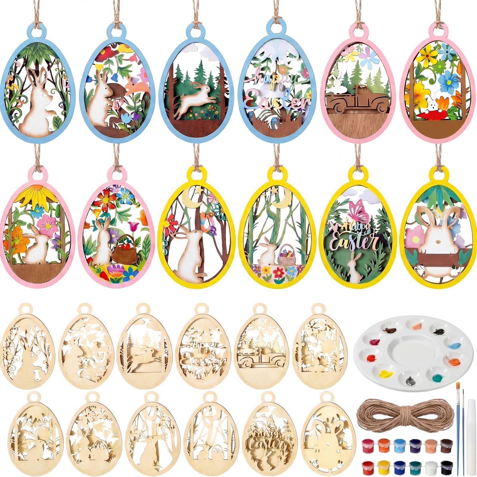 36 Pcs Easter Crafts for Adults Kids Wooden 3D Easter Crafts to Paint Ornaments